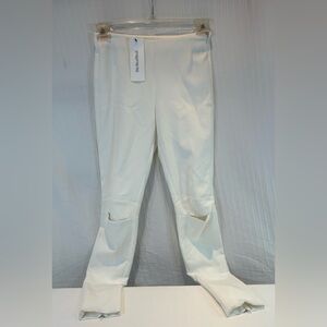 Akris NWT Sz 6 Winter White Cream Mila Pant Trousers Zip Ankle Banded Open Knee